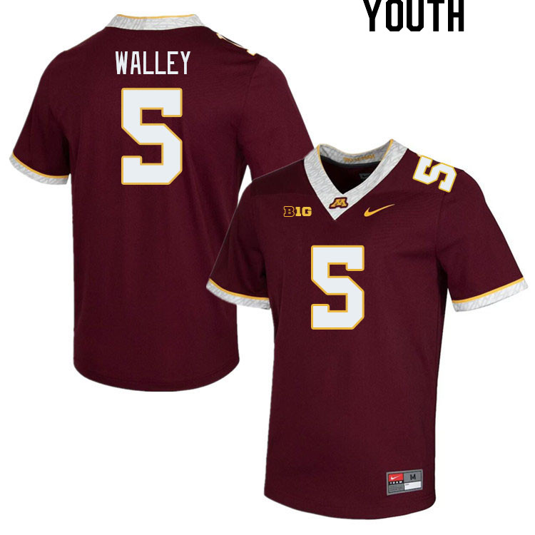 Youth #5 Justin Walley Minnesota Golden Gophers College Football Jerseys Stitched-Maroon
